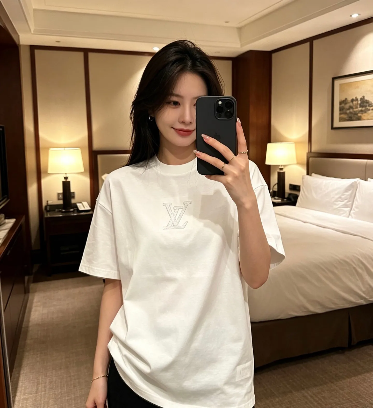 Louis Vuitton/Louis Vuitton front and back letter woven embroidered short sleeves